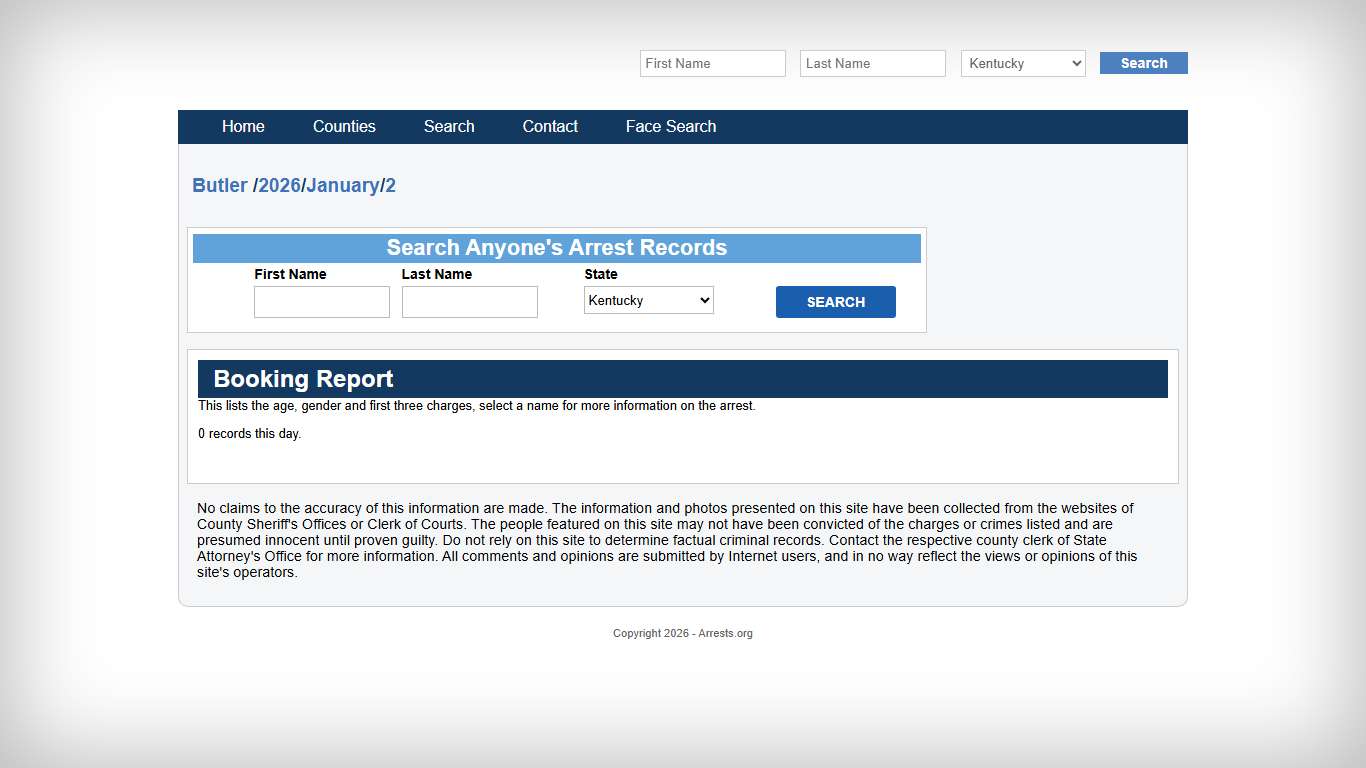 Butler County Arrest report January, 2 2026